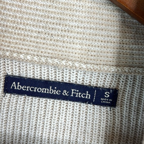 Abercrombie & Fitch Open Cardigan Sweater Tan White Ribbed Draped Pockets Small - Picture 7 of 12